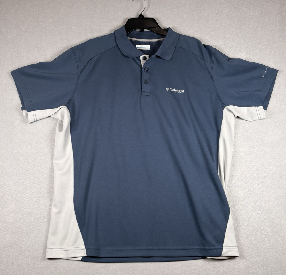 Columbia PFG Men's XL Navy White Colorblock Polo Short Sleeve